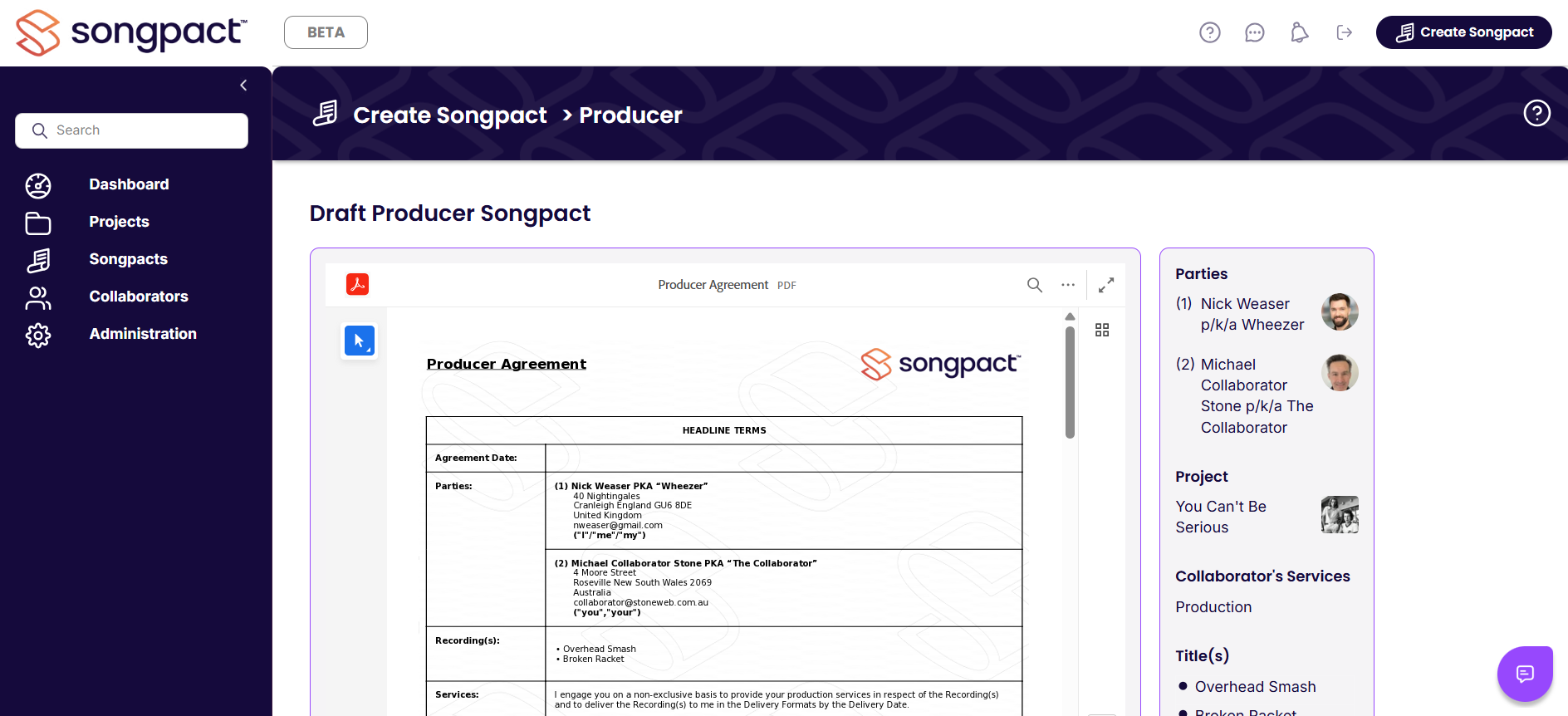 E-sign a completed music contract template – Songpact digital signing workflow