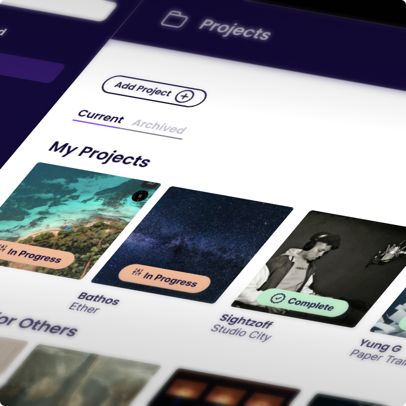 Songpact's Projects tab displaying album covers for easy access to contracts.