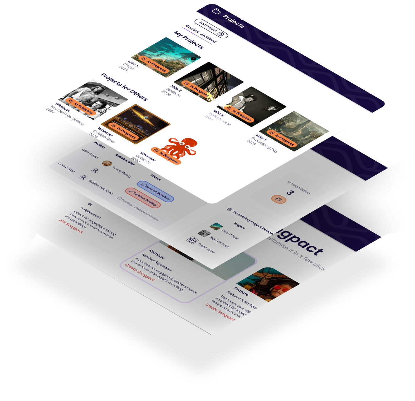 Three-step process of connecting, negotiating, and signing contracts using Songpact.