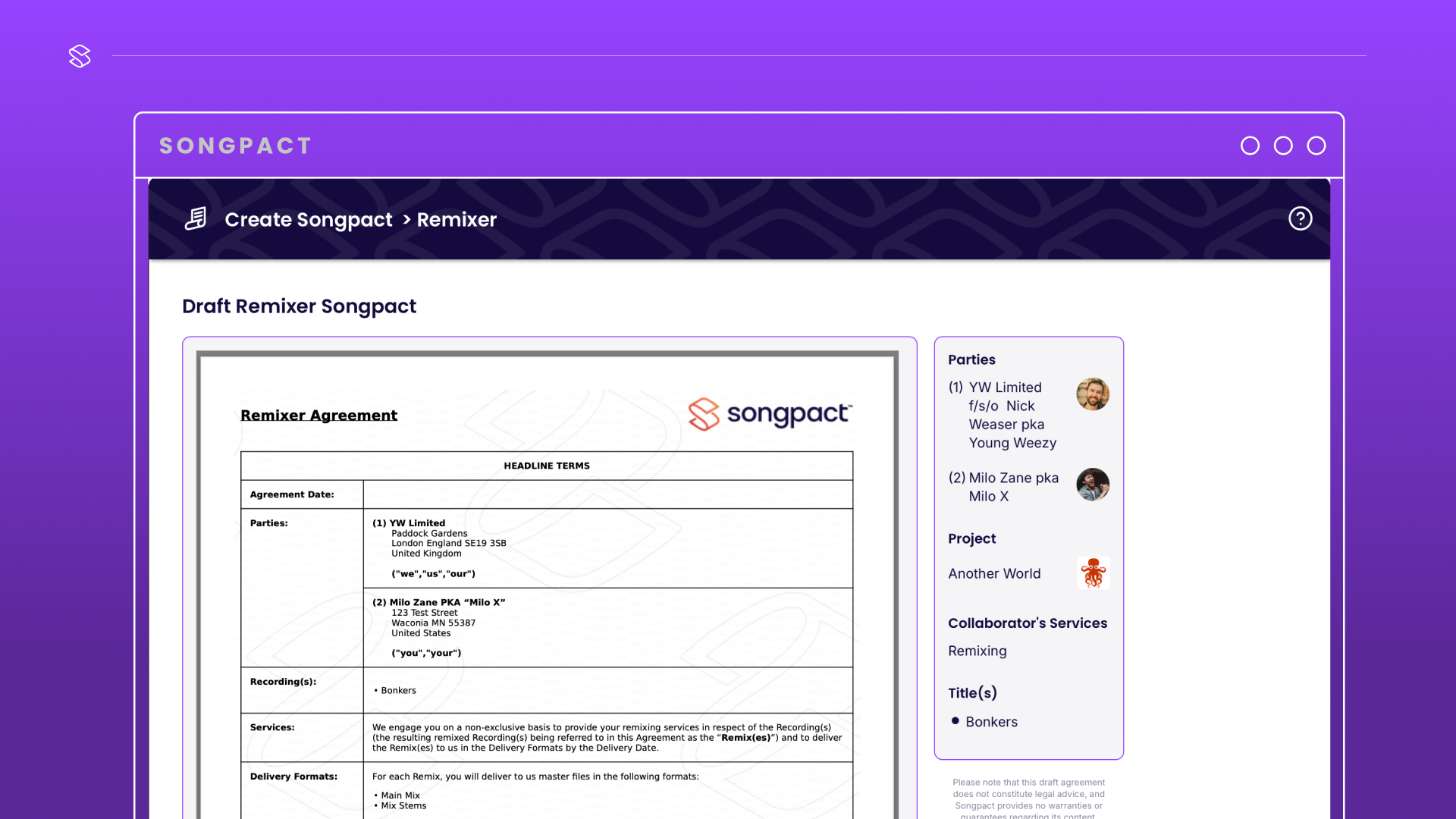 Songpact contract draft designed with industry expertise and clear, accessible language.